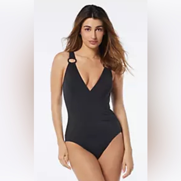 NWT Carmen Marc Valvo Surplice Black Swimsuit 6 - Picture 1 of 9